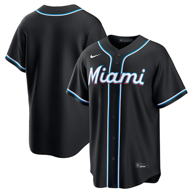 Men's Miami Marlins Blank 2026 Fashion Replica Black Out Stitched Baseball Jersey
